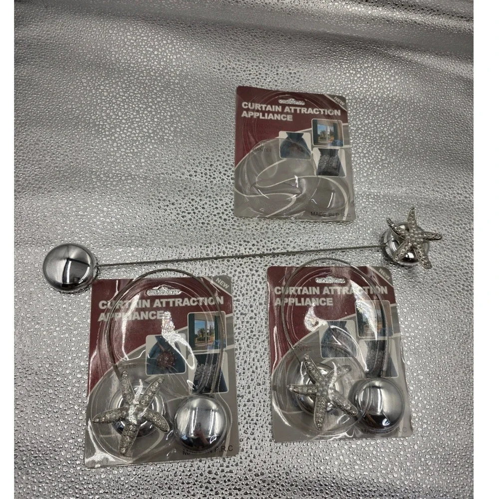 Magnetic Starfish Curtain Tiebacks Set of 3 Silver Rhinestone Pearl Beach O1
